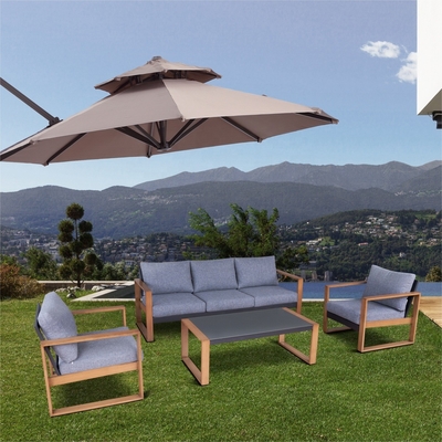Gekleurde tuinmeubelen Aluminium Rattan Sofa Set voor luxe hoek Teapoy Tafel