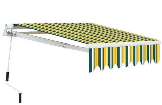 Volledig open zonnescherm in polyester met aangepaste kleuren en zeilmateriaal