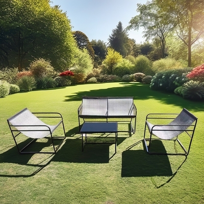 Buiten tuinmeubilair Sofa Set met stof Dubbele eenzitter stoel Koffietafel