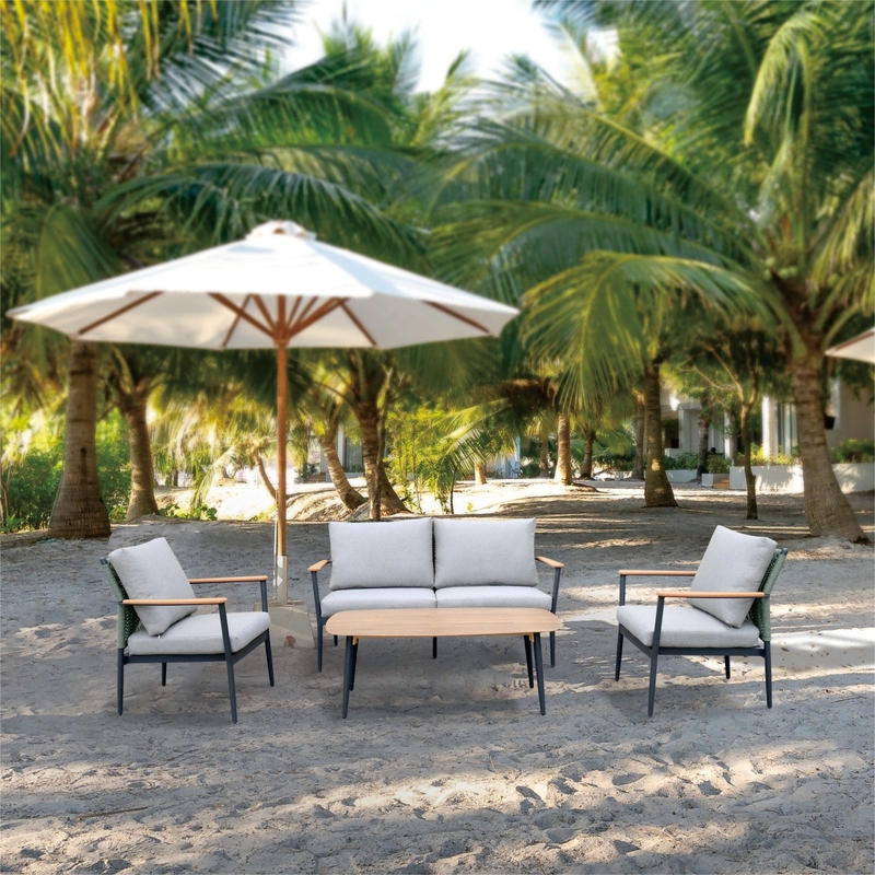 Custom Colored Aluminium Rattan Sofa Set Luxe Tafel Bistro Set voor Gargen Meubels