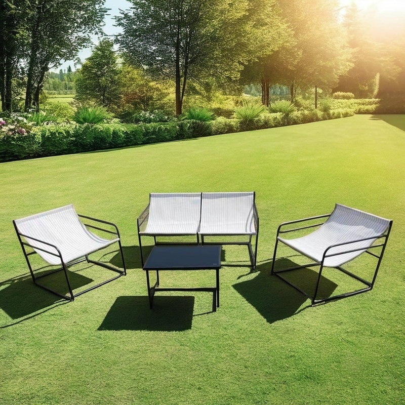 Buiten tuinmeubilair Sofa Set met stof Dubbele eenzitter stoel Koffietafel